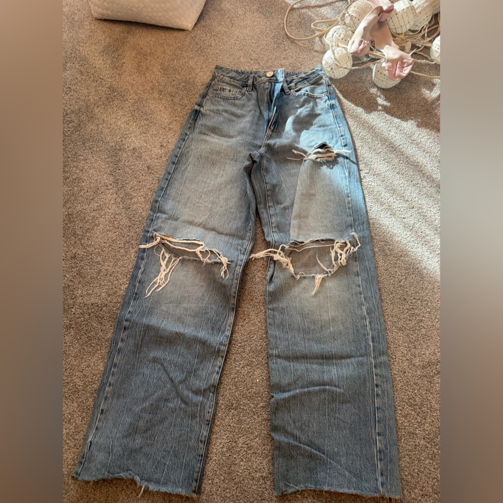 Garage Light Blue Distressed Flare Jeans